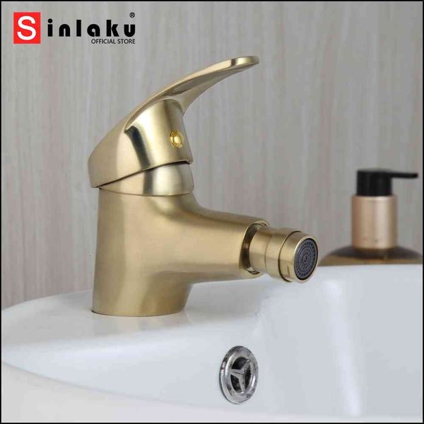 

bathroom sink faucets brushed gold bidet solid brass wash basin mixer tap waterfall spout deck mounted & cold yblr
