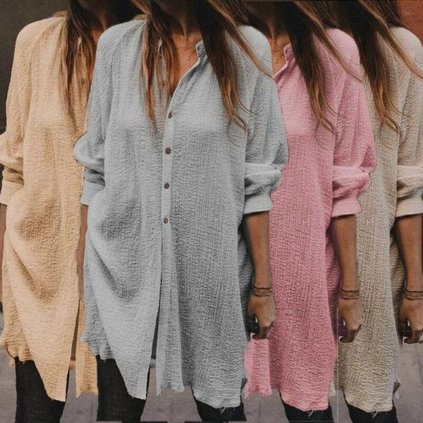 

women's blouses & shirts autumn chic fashion cotton linen long blouse casual ladies loose buttons female sleeve shirt blusas pullover, White