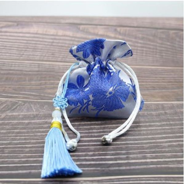 Tassel mini fino nó chinês jóias embalagem bolsa de embalagem de seda antiga seda brocado cordão de pano de cetim sacos de bolsa de moedas tamanho 8x8 cm