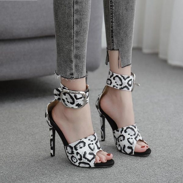 

plus size 41 women classic leopard 11cm high heels fetish sandals female gladiator summer shoes lady variegated pumps, Black