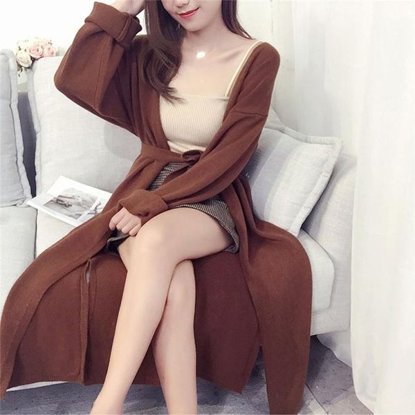 

women's sweaters my043 sweater korean womens winter fashion 2021 casual solid belt female open stitch long sleeve loose, White;black
