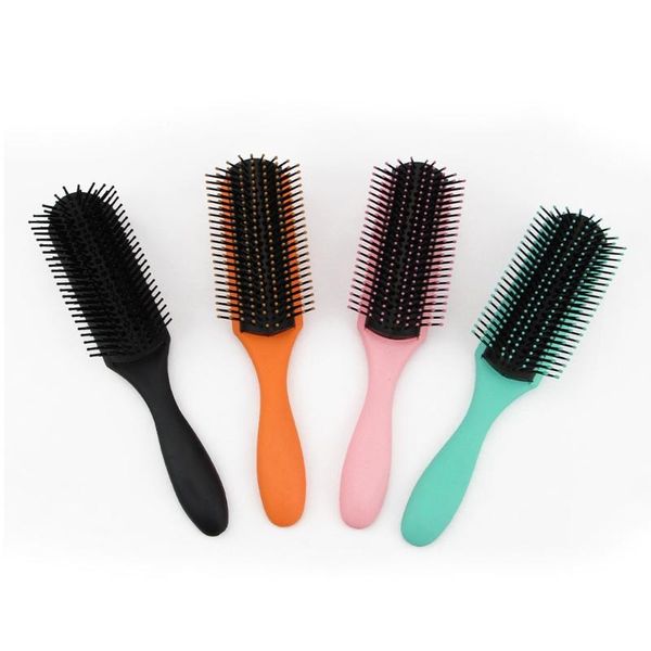 

hair brushes 9 rows detangle comb anti-static massage brush barber hairdressing straight curly salon styling tool, Silver