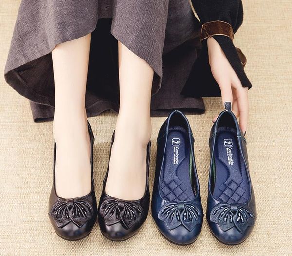 

dress shoes women platform soft comfortable gift for mother genuine leather large size europe 35-41, Black