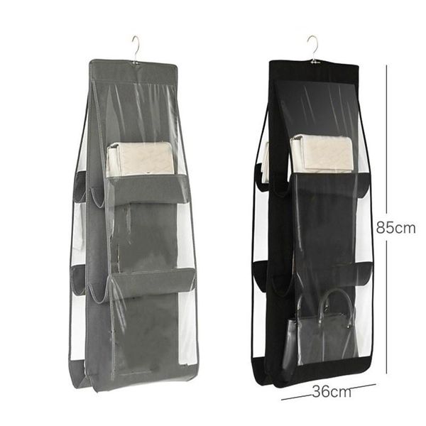 

black grey handbag storage hanging bags household quality non-woven 6 pocket wardrobe shoulder bag organizer dustproof cover 1pc boxes & bin