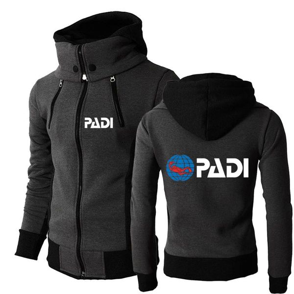 

men's hoodies & sweatshirts 2021 scuba driver padi print comfortable muscle zipper fitness pocket male wild hooded coats, Black