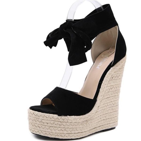 

dress shoes discvry summer butterfly knot solid black open toe sandals fashion platform high heels wedge ankle bowtie