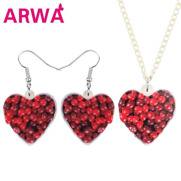 

earrings & necklace arwa acrylic thanksgiving heart shape cranberry jewelry set festival decorations for women girls teens gift, Silver