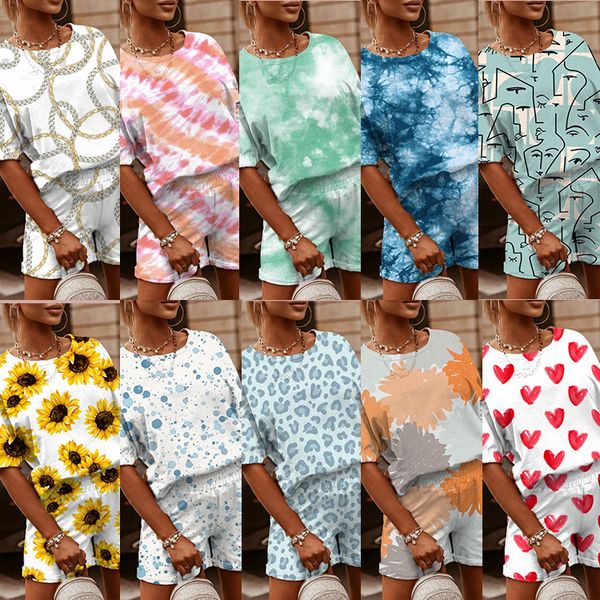 

2021 amazon wish new loose printed casual suit two-piece set, White