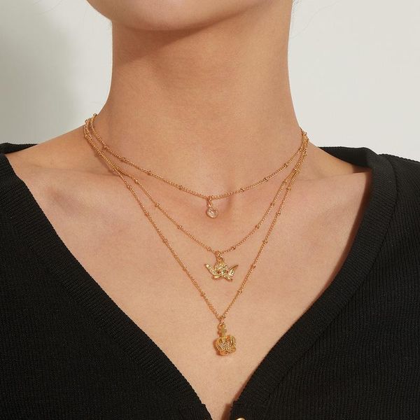 

pendant necklaces vintage boho multilayer choker angel wing crown chain necklace for women gold silver color collar fashion jewelry