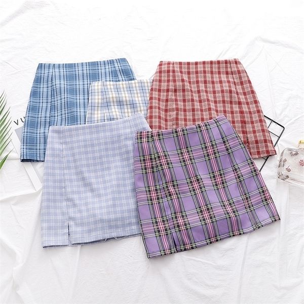 

europe and the united states women's wear the new summer tall waist grid double split with pants bag hip skirt 210319, Black