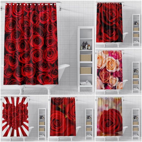 

shower curtains red rose curtain flower bathroom waterproof fabric for home decor