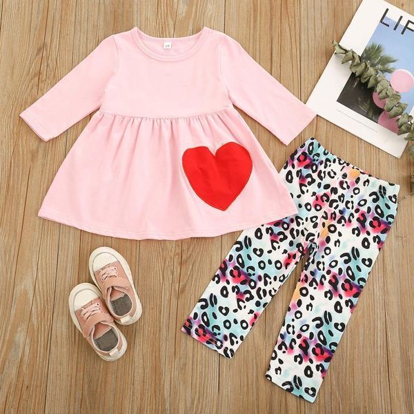 

valentine's day toddler baby girl clothes long sleeve heart print dress+pants set 2021 kids roupa infantil menina clothing sets, White