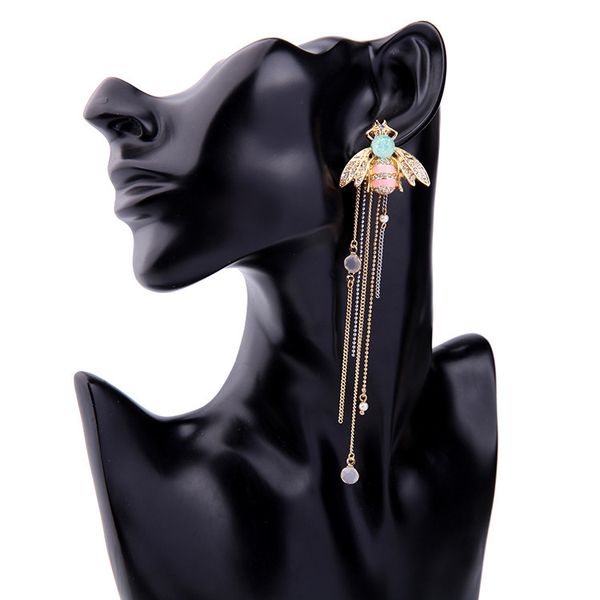 

new designer tassel earrings 925 sterling silver cute bee drop long dangle white tassel earrings for women jewelry for teen girls gift, Golden;silver