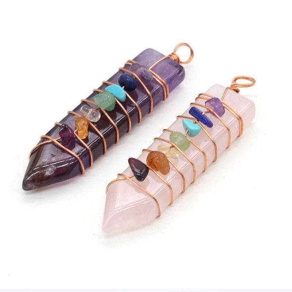 

pendant necklaces zv 1pcs copper wire crystal reiki heal jewelry necklace for women 50*12mm fashion 7 chakras sword game charm wholesale, Silver