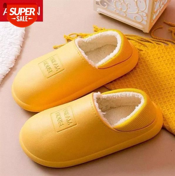 

asifn winter women slippers thick-soled warm household cotton house waterproof plush bedroom non-slip ladies fur shoes pantoufle #jh0j, Black