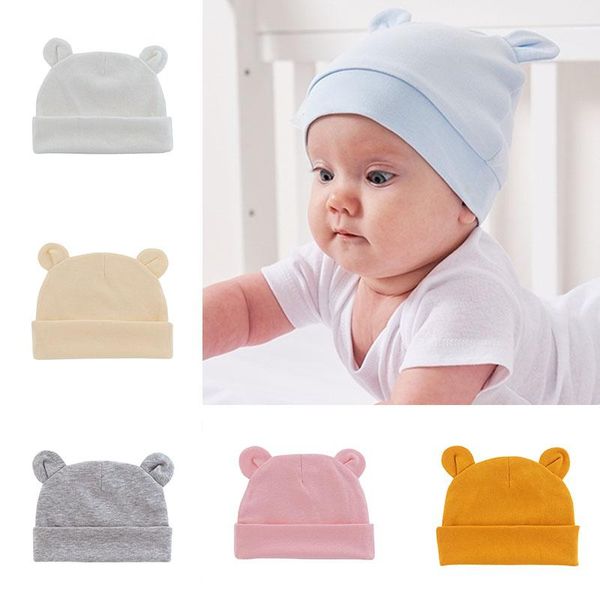 

caps & hats bear ears baby girl boy hat for born warm knitted kids bonnet autumn winter infant toddler beanie accessories, Yellow