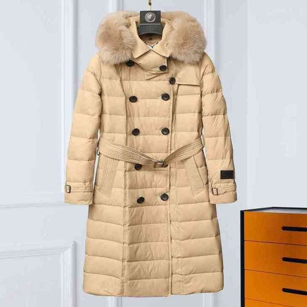 

women's fur collar knee length et, double button hoodie, Black