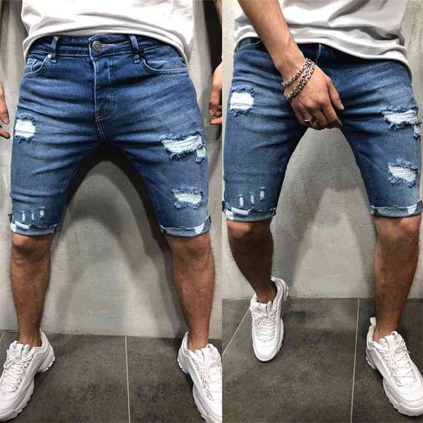 

men casual shorts fashion jeans short pants destroyed skinny jeans ripped pant frayed denim 210716, White;black