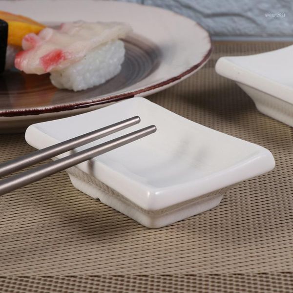 

pcs 3 inch pure white ceramic appetizer serving tray rectangular sauce dishes japanese-style snack for spice dish soy storage bottles & jars