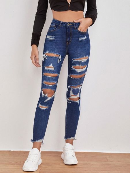 

ripped cut out raw trim skinny jeans m3pm#, Blue