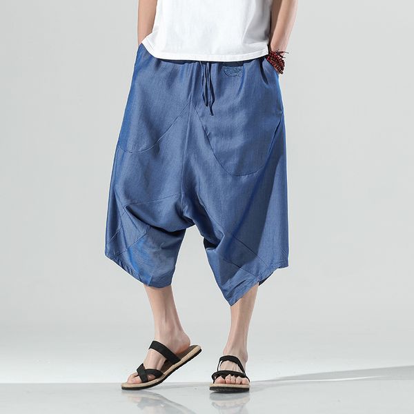 

m-5xl mens boys boho hip hop baggy wide leg harem pants drop crotch style summer korea streetwear hippie cross pants men xxxxxl, Black