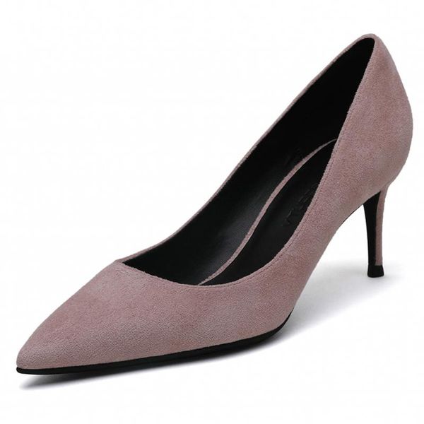 

dress shoes luxury women 6cm high heels kid suede leather fashion ladies red blue woman pointed toe wedding pumps, Black