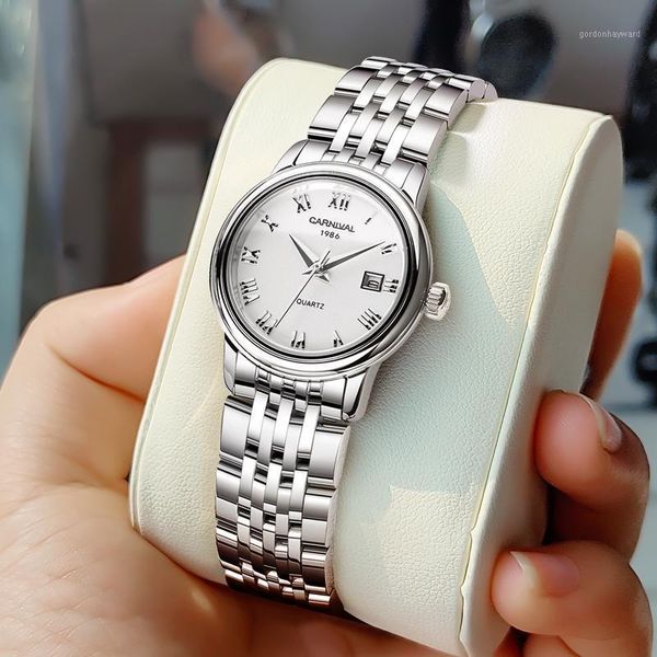 

wristwatches carnival luxury ladies quartz watch women waterproof steel strap wrist watches brand bracelet clocks relogio feminino, Slivery;brown