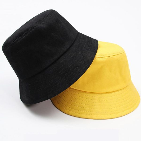 

black white solid bucket hat hip hop men women summer panama cap beach sun fishing boonie wide brim hats, Blue;gray