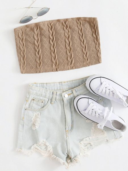 

cable knit bandeau 47af#, White