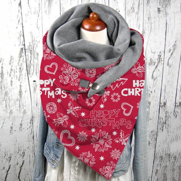 

cycling caps & masks vintage winter christmas letters print scarf women casual button soft wrap scarves fashion warm shawls, Black