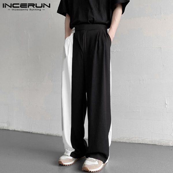 

men's pants incerun fashion men casual joggers patchwork loose korean style straight trousers 2021 streetwear pantalones hombre s-5xl, Black