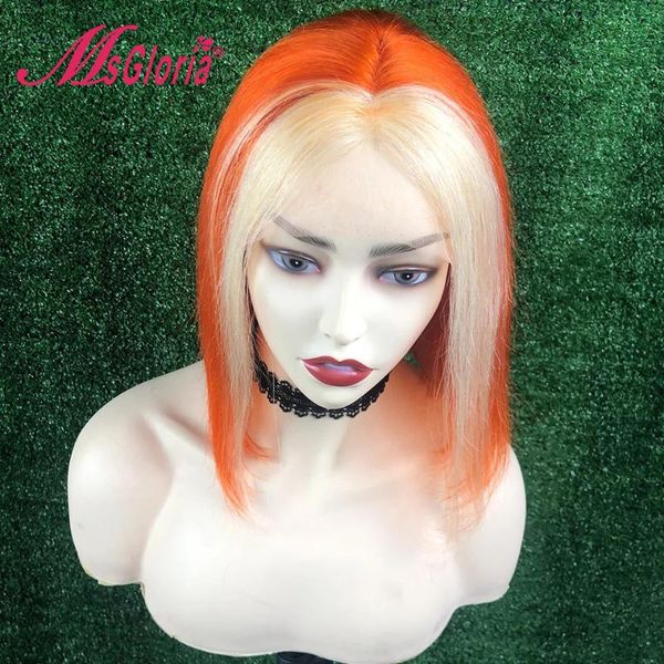 

straight brazilian hair 613 orange transparent lace front human wigs preplucked baby hairline for women highlight wig 150%, Black;brown