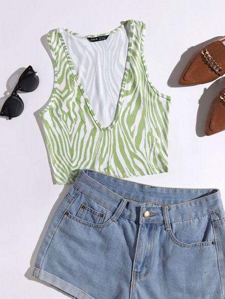

plunging neck zebra striped tank i3en#, White