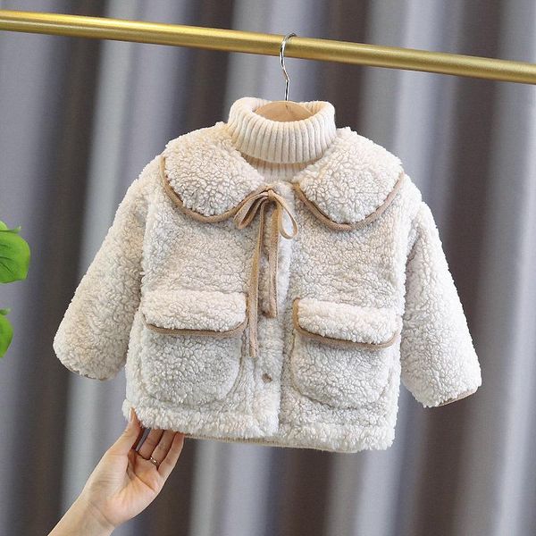 

jackets female baby plus velvet thick woolen coat 2021 one-piece, Blue;gray