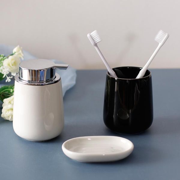 

ceramic bathroom kit lotion bottle mouthwash cup soap dish household shower gel hand facial cleanser dispensing bath accessory set