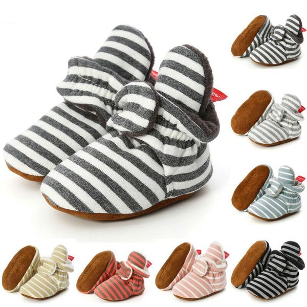 

first walkers toddler girl boys snow boots born winter warm cotton stripe shoes cute infant baby soft sole prewalker