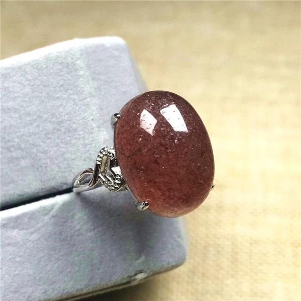 

cluster rings genuine natural red strawberry quartz ring jewelry for women man crystal silver 18x14mm beads stone love adjustable, Golden;silver