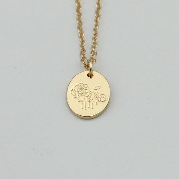 

pendant necklaces oval poppy flower engraved necklace birth jewelry, Silver