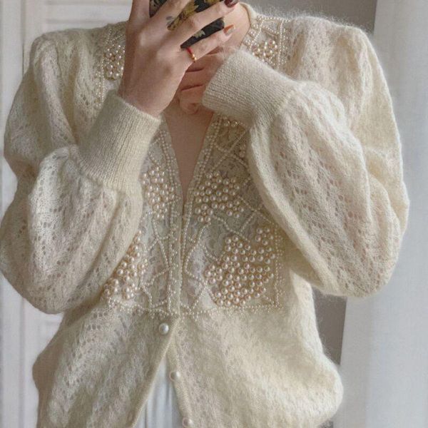 

women's knits & tees sweater women bright silk mohair solid color knitted cardigan female autumn-winter loose outerwear lethargic style, White