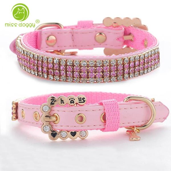 

dog collars & leashes bling rhinestone baby pet collar personalized buckle polyester &leather cat pink for small medium dogs chihuahua