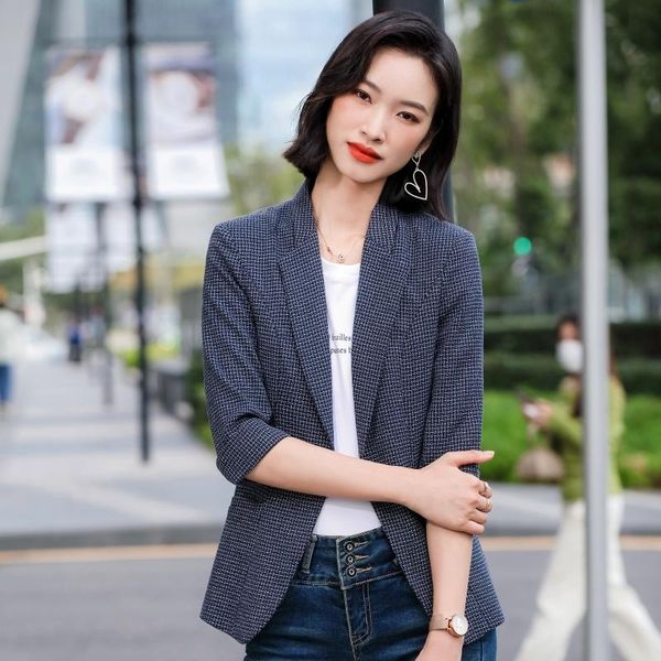 

women's suits & blazers 2021 jacket elegant blue black plaid coat ol styles spring summer for women ladies office blazer outwear, White;black