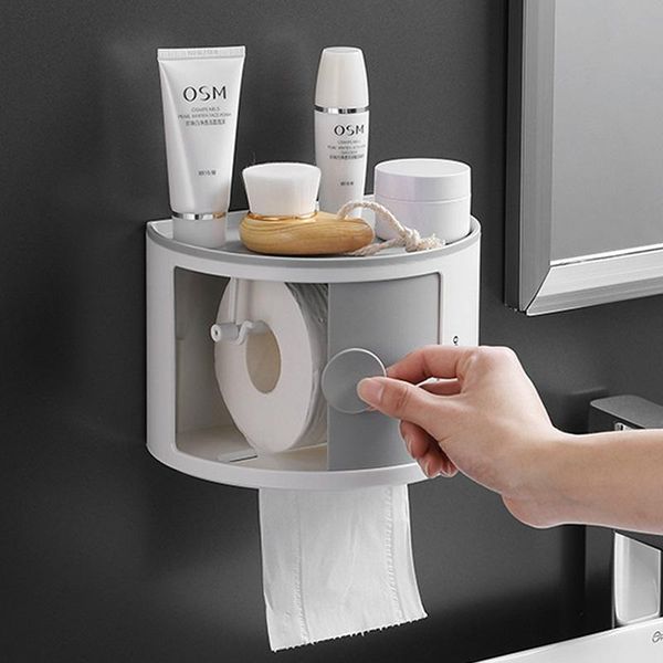 

bathroom tissue box makeup storage rack waterproof toilet paper holder home wall mount hole-towel boxes & bins