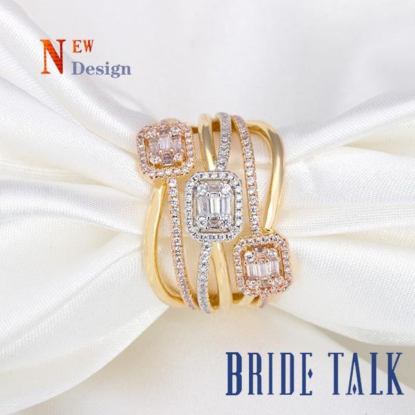 

wedding rings bride talkfashion creative cross twisted line flash micro inlay trapezoid zircon ring women shiny party jewelry, Slivery;golden