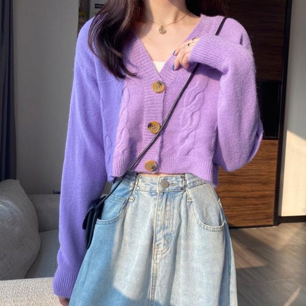 

women's fashion short cardigan sweater v-neck jacket 2021 korean version of knitted coat trend net red fmelae knits & tees, White