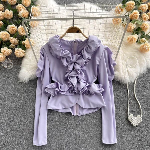 

women's blouses & shirts c106 women fashion autumn sweet ruffled shirt long sleeve white black blusas mujer ladies blouse