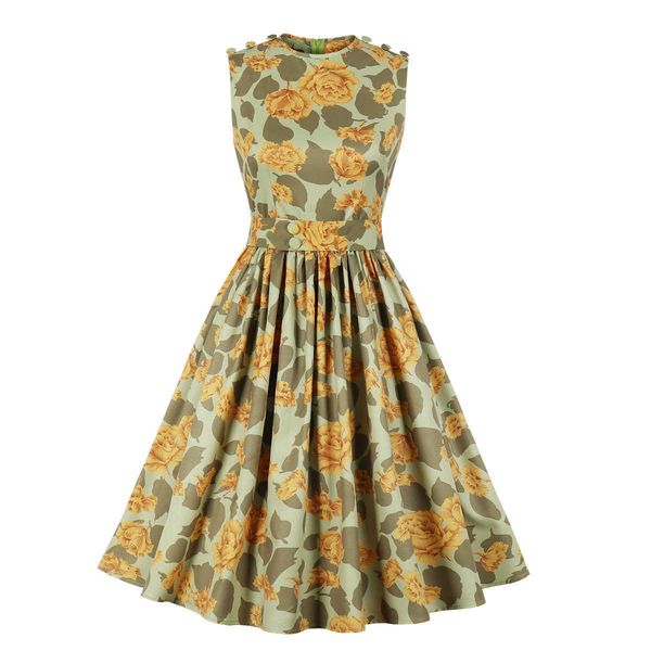 

print sleeveless slim waist dress, Black;gray