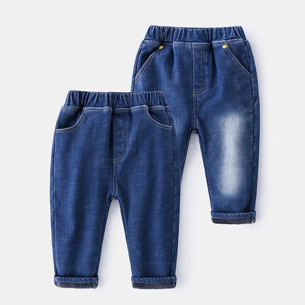 

trousers baby boy pant autumn and winter children plus velvet thick denim trouser fashion casual warm clothes, Blue