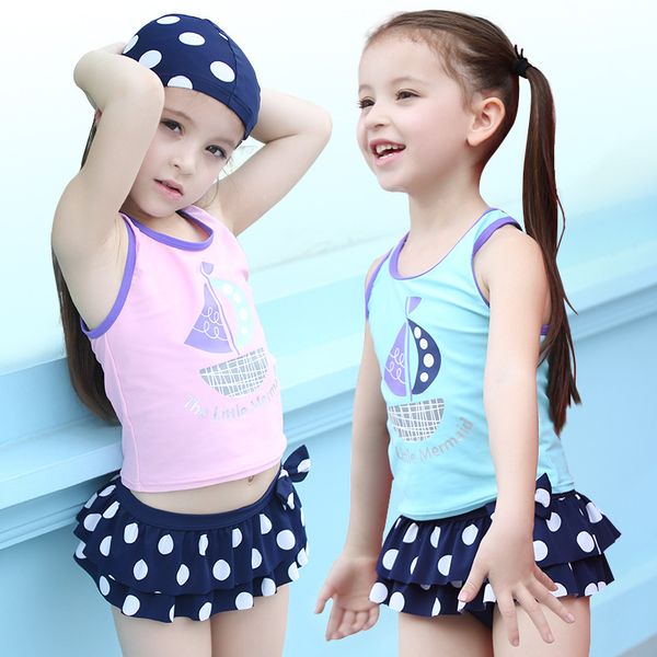 

sunscreen point wave girl's baby split three piece bikini children's swimsuit swimming cap, Black;white