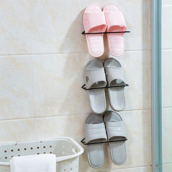 

wall mounted adhesive metal shoes rack hanging sticky shelf holder home storage organizer for slippers clothing & wardrobe