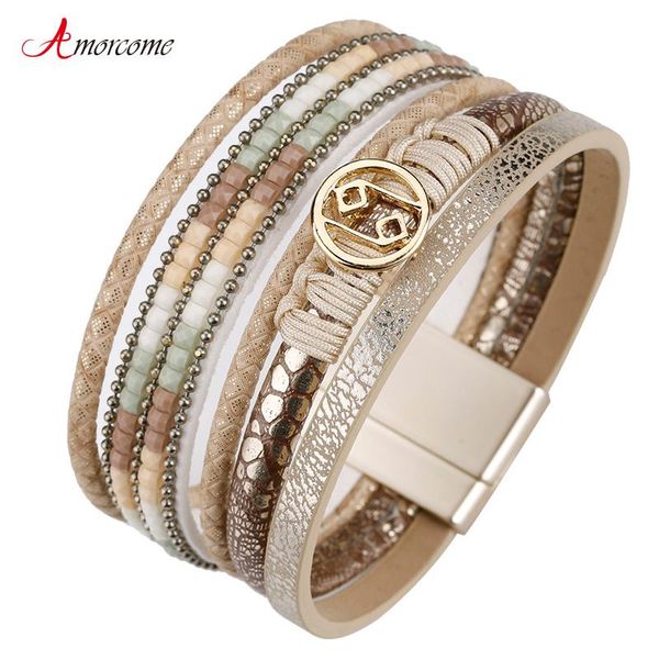 

tennis amorcome leather bracelets for women rhinestone crystal alloy charm femme wide multilayer & bangles female jewelry, Golden;silver